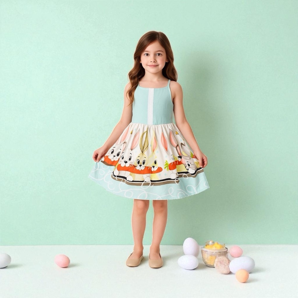 Monkey House Threads Handmade Kids Girls Bunny Rabbit Easter Dress‎ Size 7